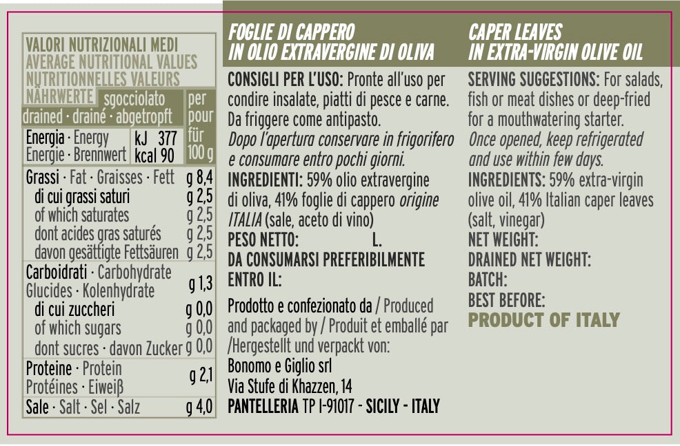La Nicchia foglie di cappero in olio extra vergine d'oliva 900 g