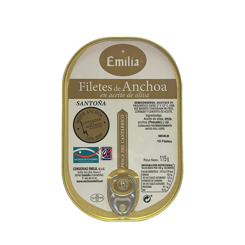 Conservas Emilia 10 Filetti di acciughe del Cantabrico in olio di oliva SERIE ORO 115 g