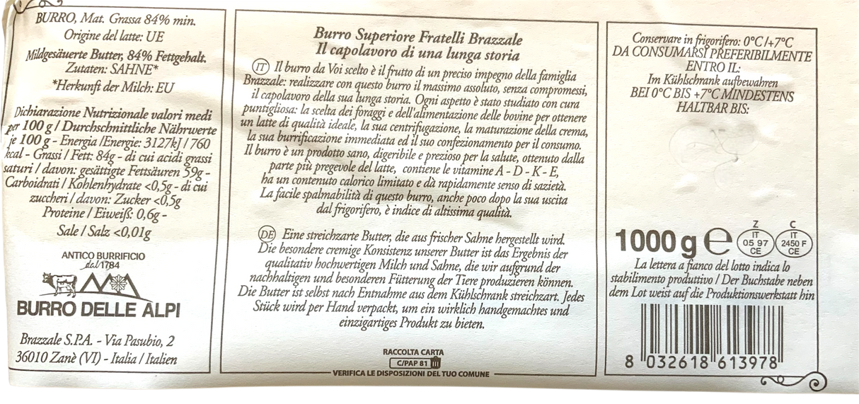 Brazzale burro superiore Fratelli Brazzale 1 Kg